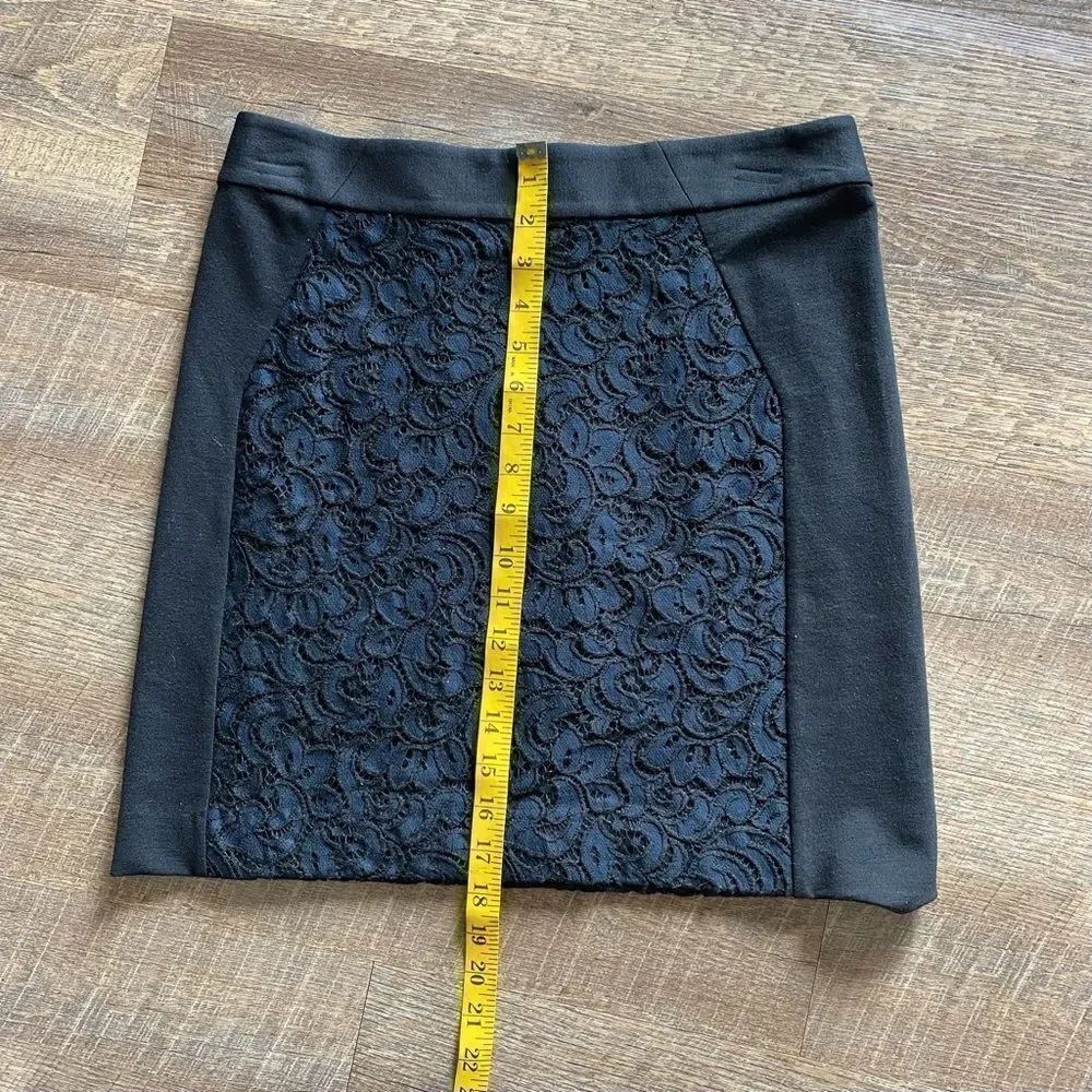 LOFT Skirt Black Navy Lace Overlay Small Stretch Office Academia